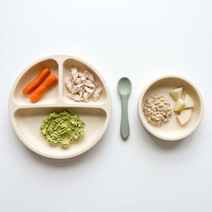 A divided plate and a second small bowl beside it